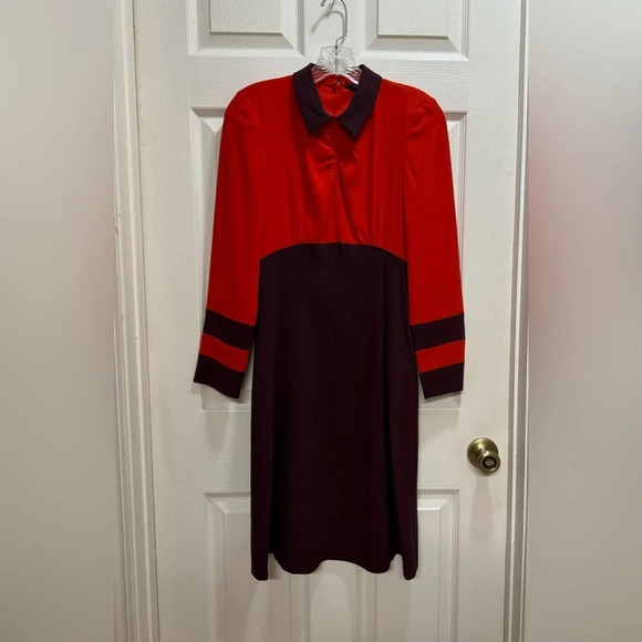 Marc by Marc Jacobs Color Block Anya Crepe Dress Corvette Red Sz 2 Mindy Kaling - Picture 1 of 15